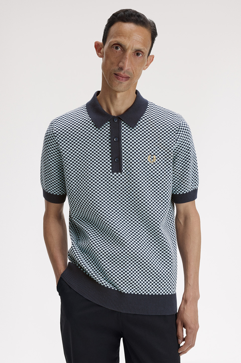 Chequerboard Knitted Shirt(S 738：DARK AIRFORCE): | FRED PERRY