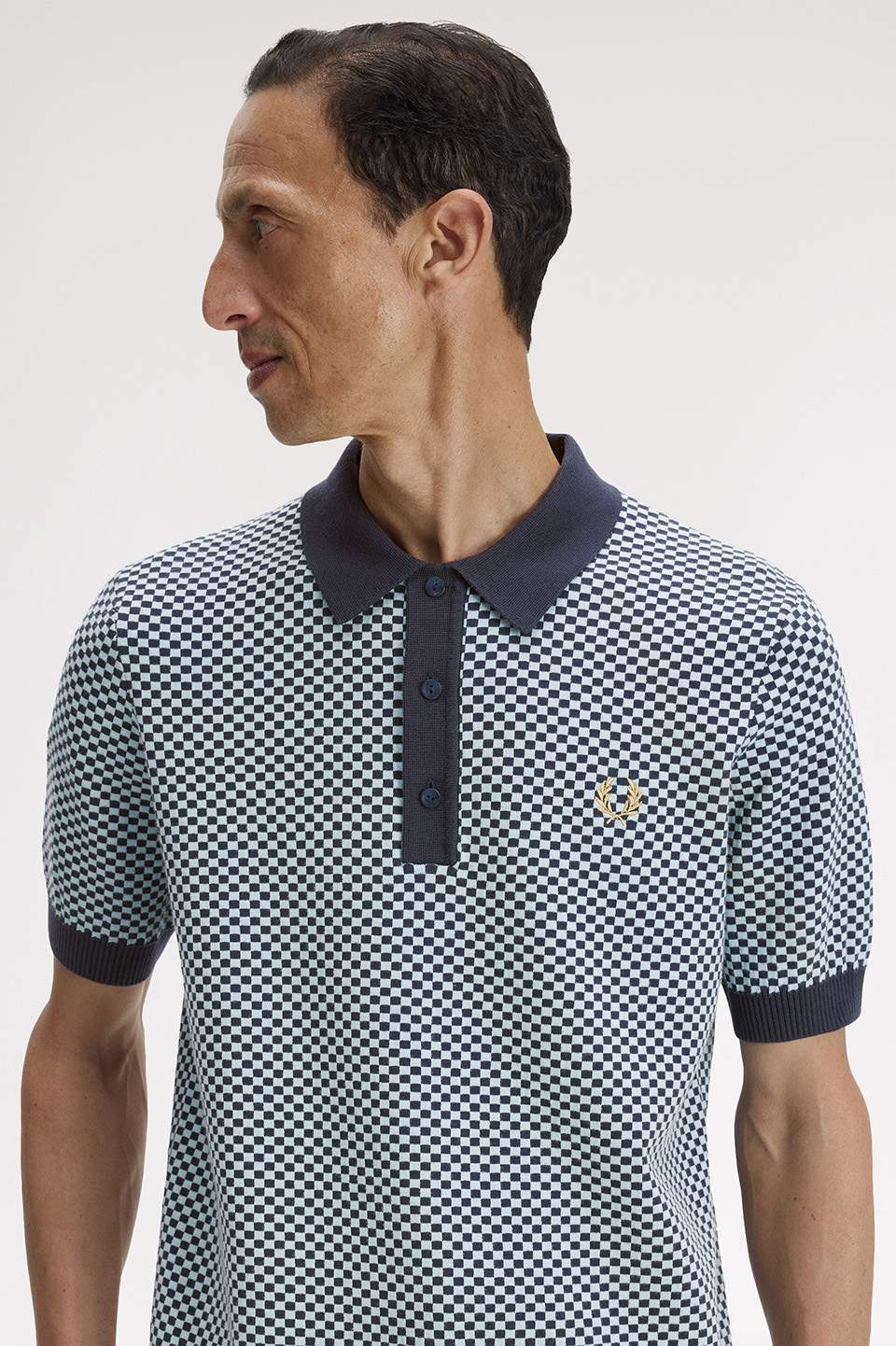 Chequerboard Knitted Shirt(S 738：DARK AIRFORCE): | FRED PERRY