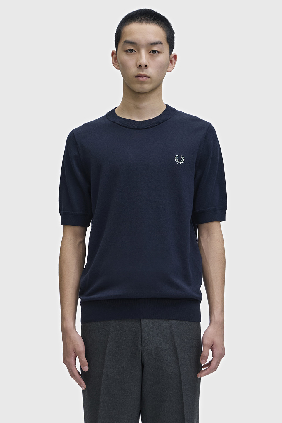 美品 FREDPERRYフレッドペリー　Knitted Shirt Cotton Knitted T-Shirt(S 608：NAVY): | FRED PERRY JAPAN | フレッド