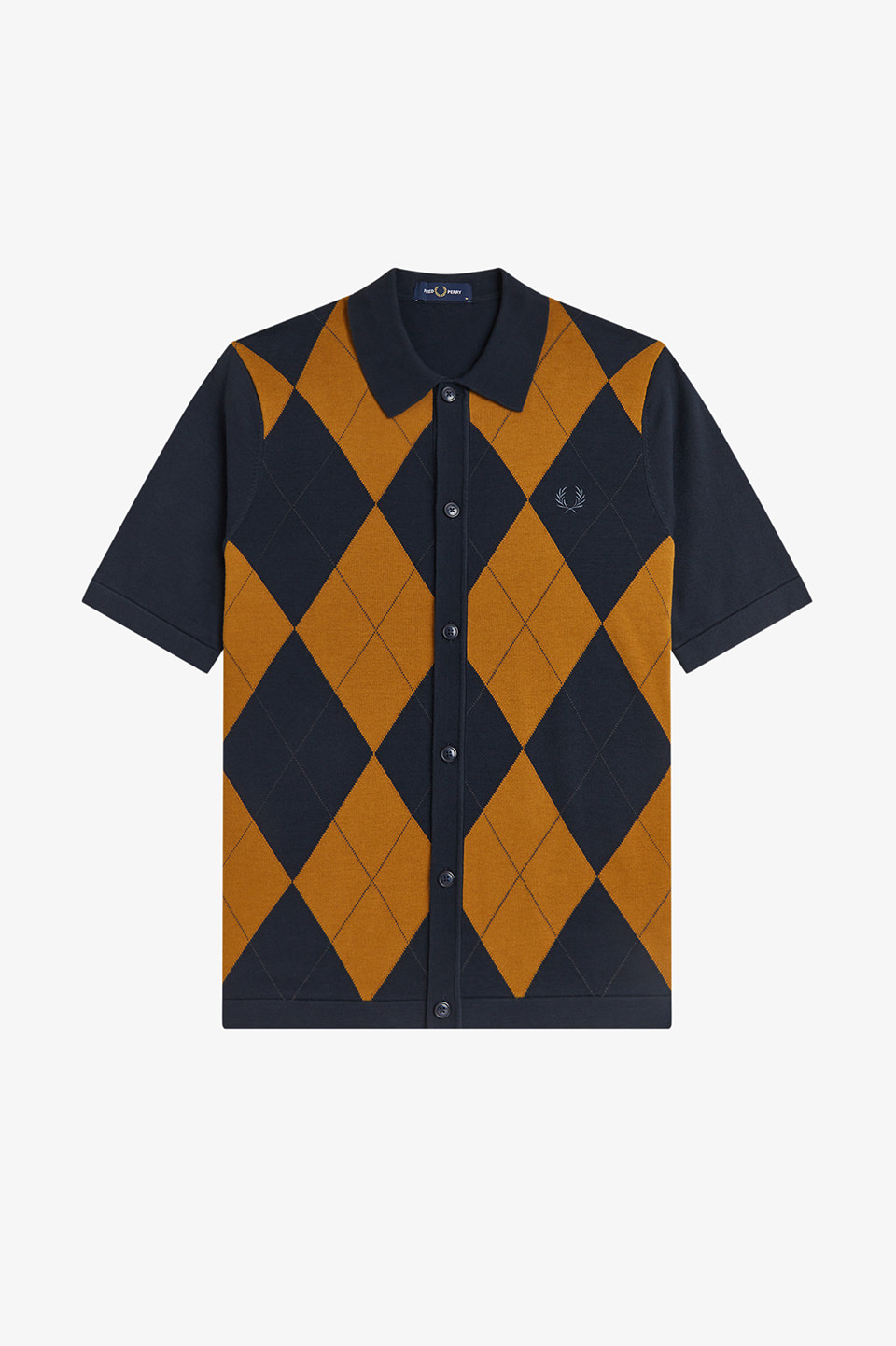 Argyle Button Through Knitted Shirt(S 608：NAVY): | FRED PERRY