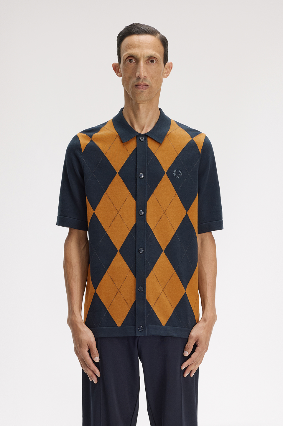 Argyle Button Through Knitted Shirt(S 608：NAVY): | FRED PERRY