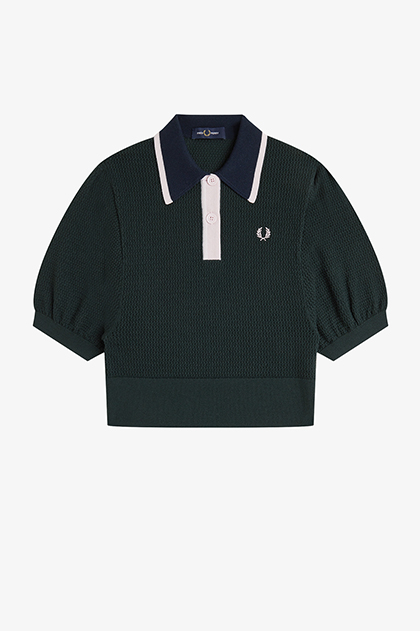 Colour Block Pointelle Knitted Shirt