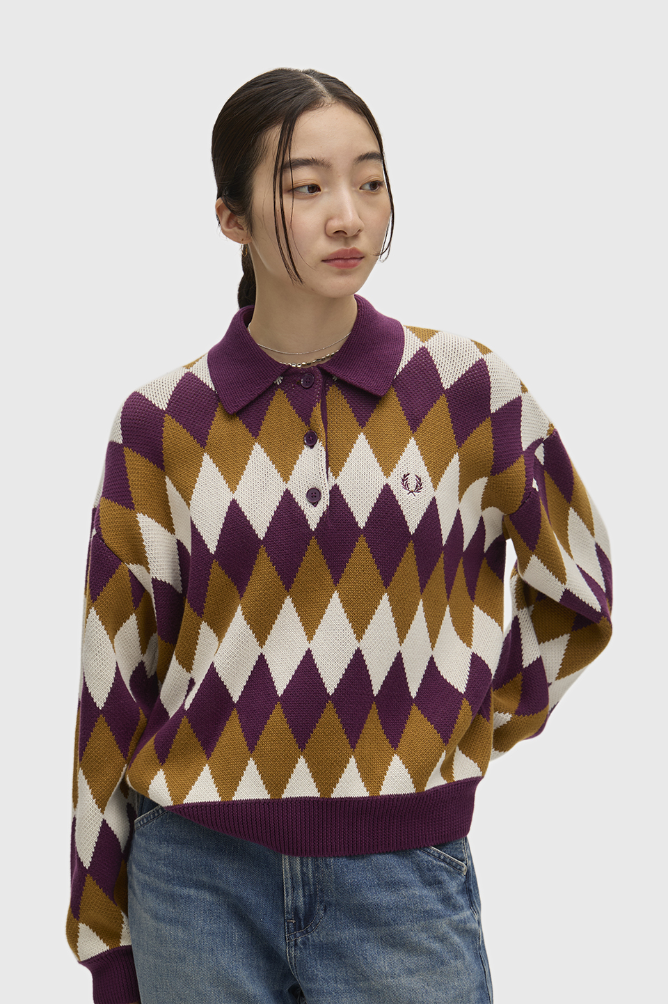 Diamond Jacquard Knitted Shirt(10 37C：PLUM): | FRED PERRY JAPAN