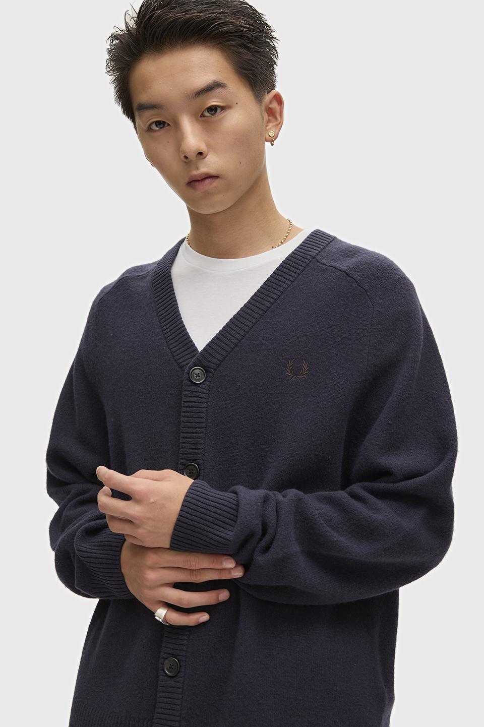 Saddle Sleeve Cardigan(S 608：NAVY): | FRED PERRY JAPAN | フレッド