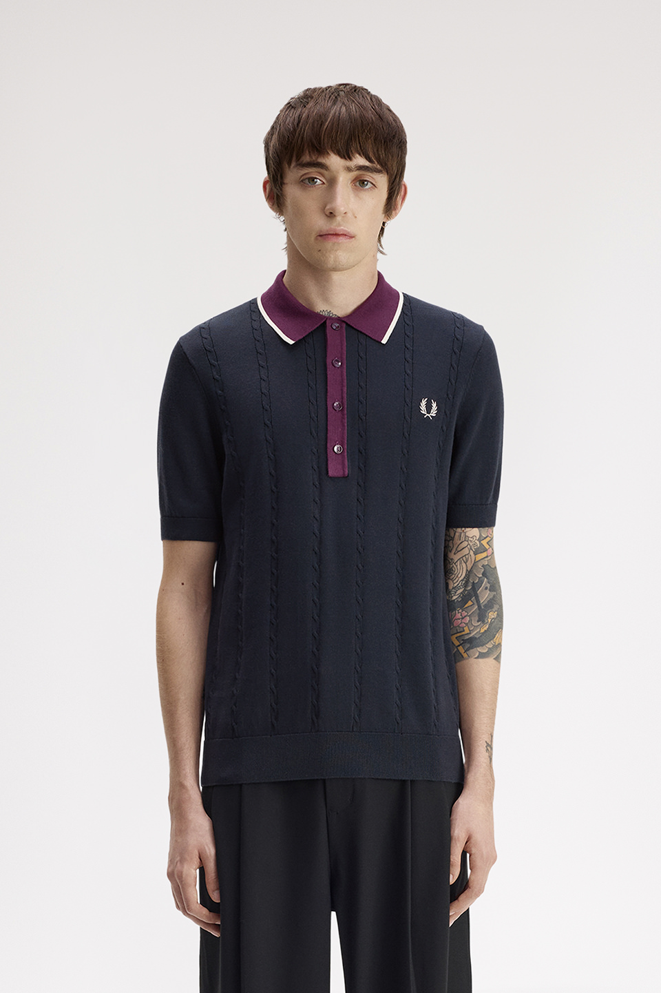 Cable Knit Shirt(S 608：NAVY): | FRED PERRY JAPAN | フレッドペリー