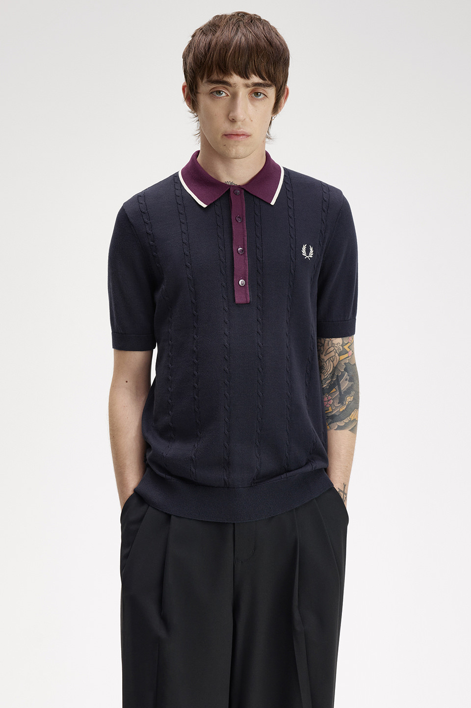 Cable Knit Shirt(S 608：NAVY): | FRED PERRY JAPAN | フレッドペリー