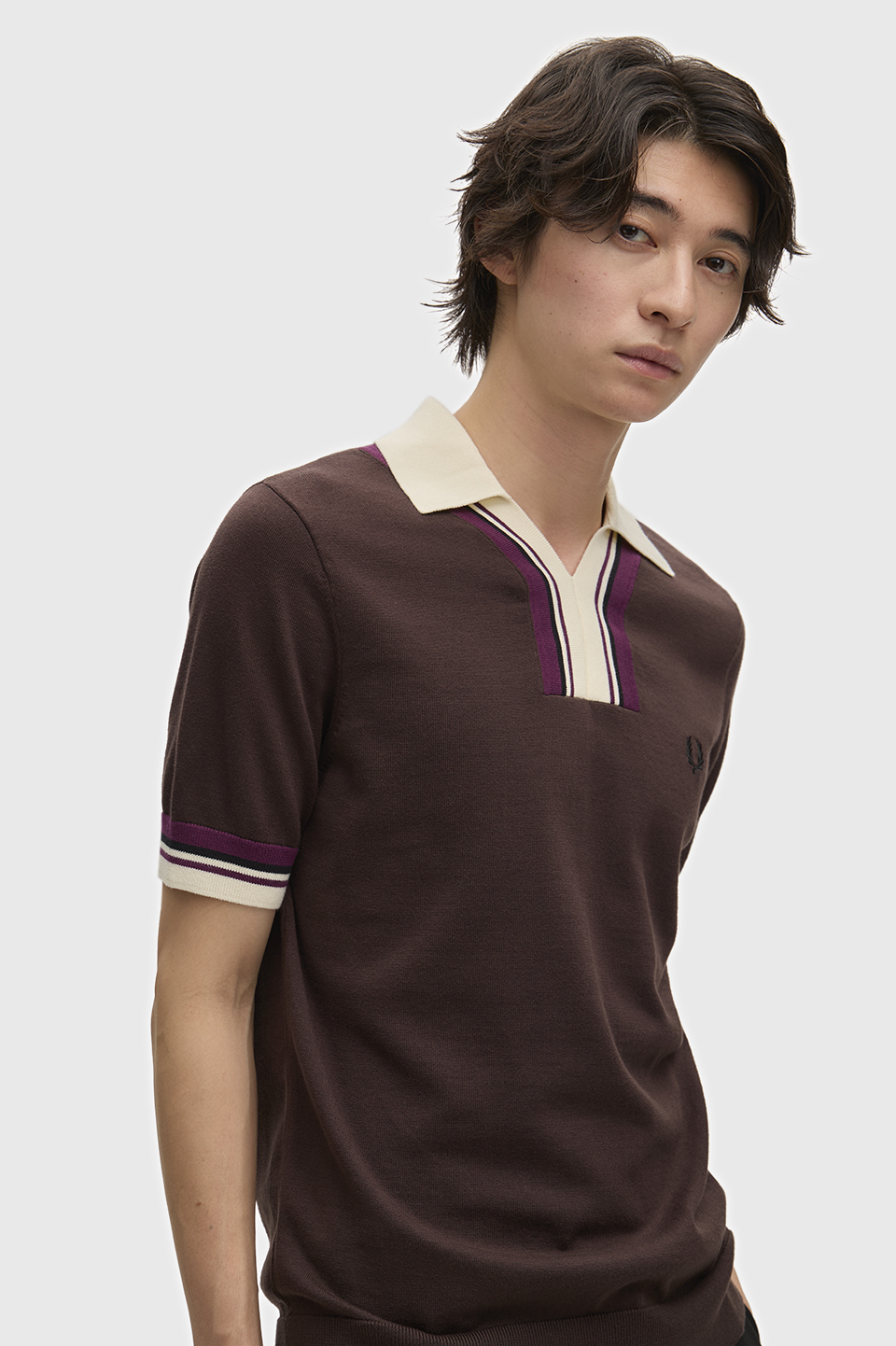 Tipped Open Neck Knitted Shirt(S 33C：RICH BROWN): | FRED PERRY