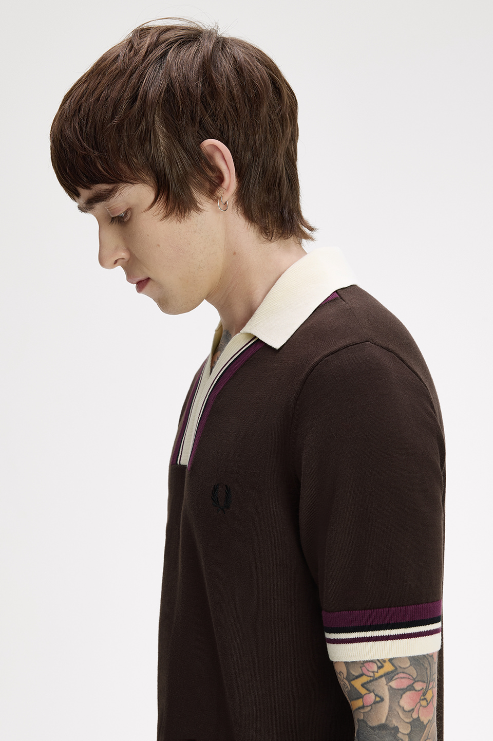 Tipped Open Neck Knitted Shirt(S 33C：RICH BROWN): | FRED PERRY