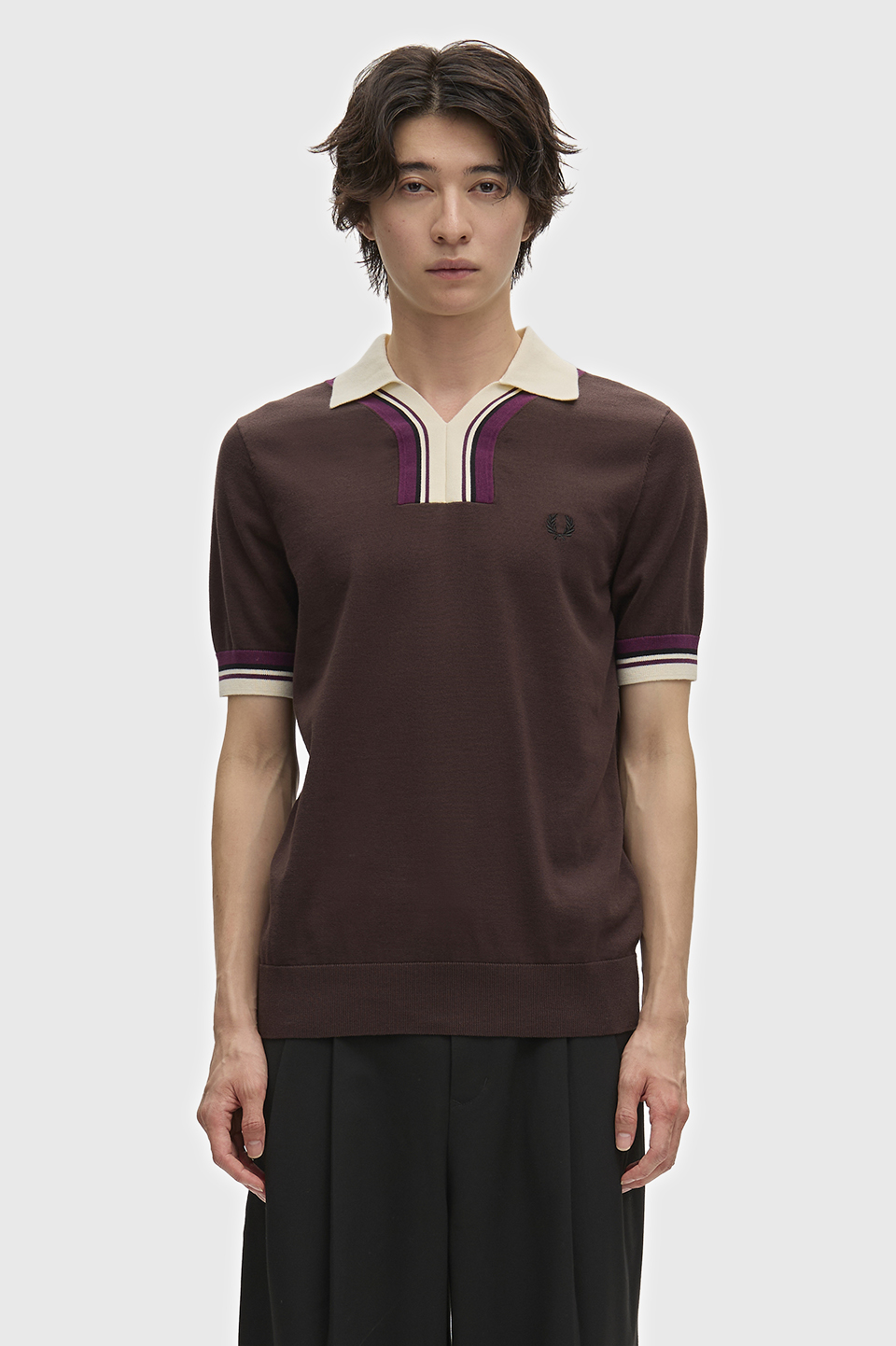 Tipped Open Neck Knitted Shirt(S 33C：RICH BROWN): | FRED PERRY