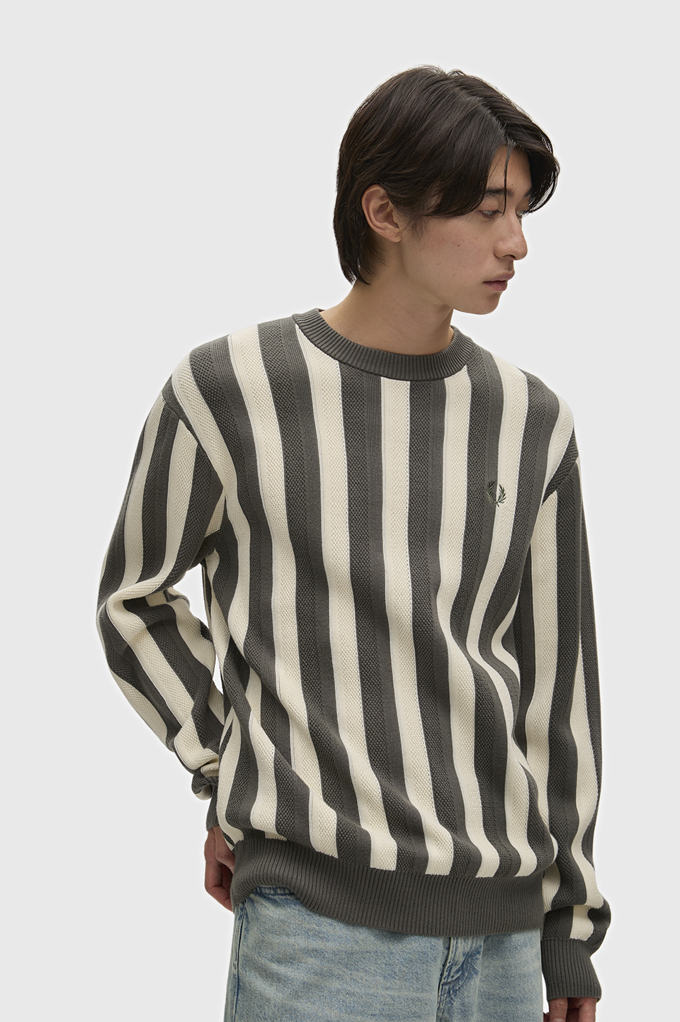 Textured Stripe Jumper(S 638：FIELD GREEN): | FRED PERRY JAPAN