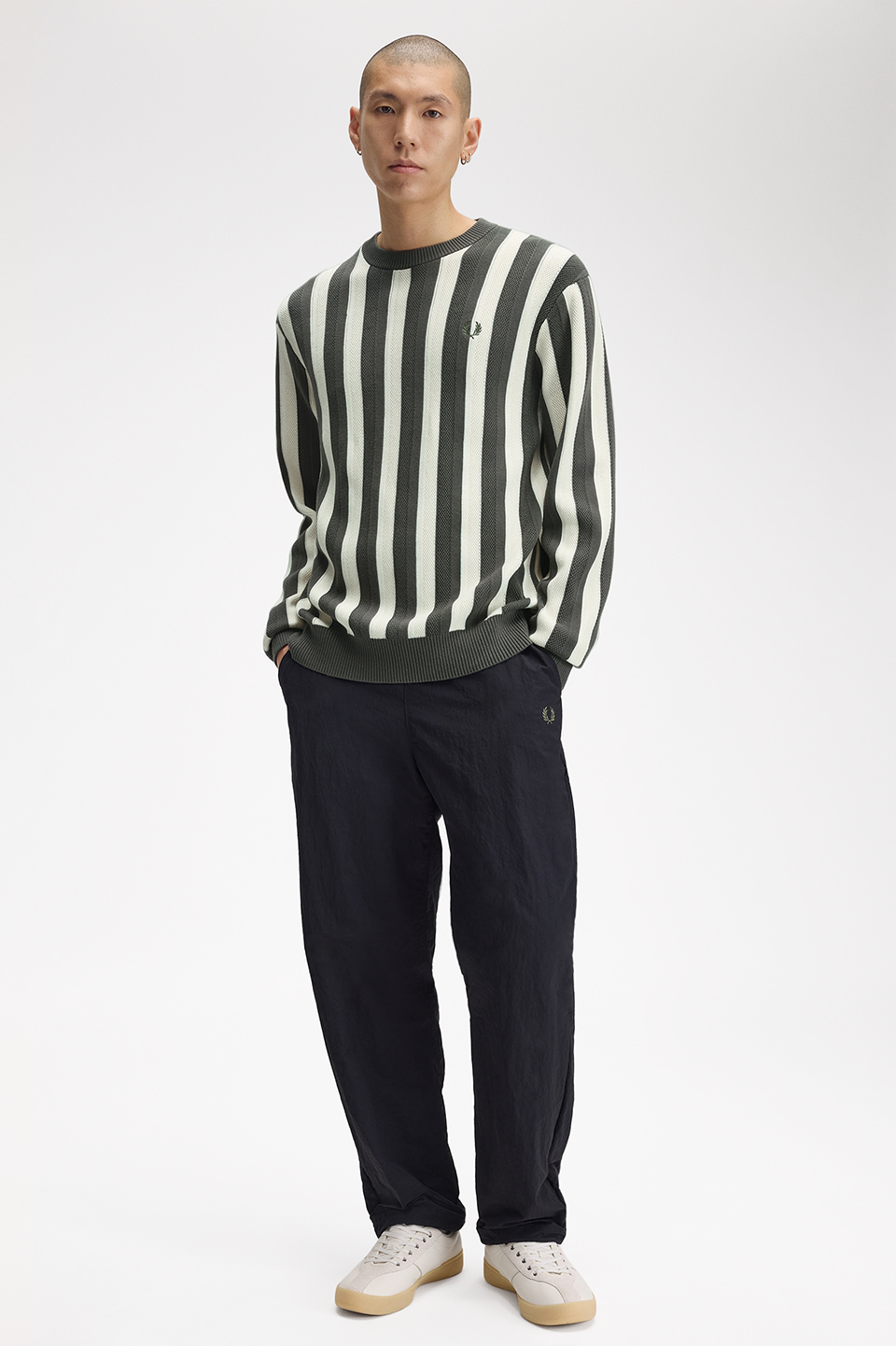 Textured Stripe Jumper(S 638：FIELD GREEN): | FRED PERRY JAPAN