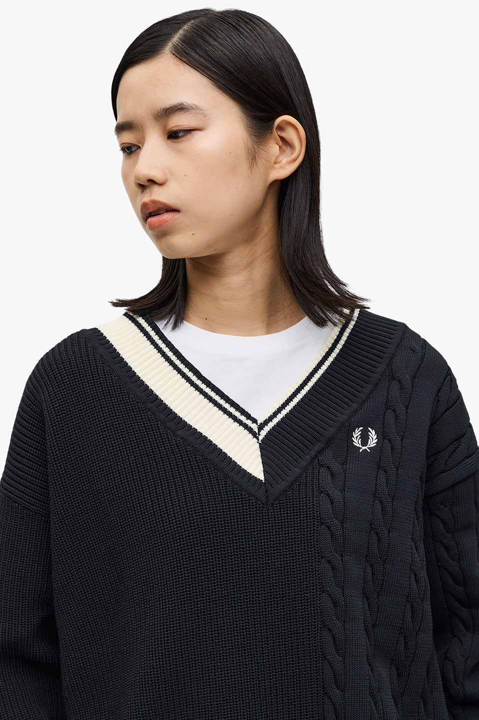 Cable Knit Panel Jumper(10 102：BLACK): | FRED PERRY JAPAN 