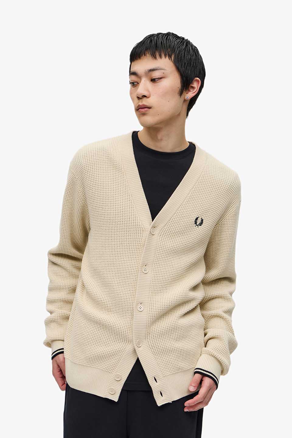 Waffle Stitch Cardigan(M 691：OATMEAL): | FRED PERRY JAPAN