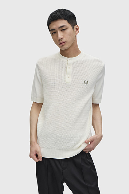 Waffle Stitch Henley Neck T-Shirt