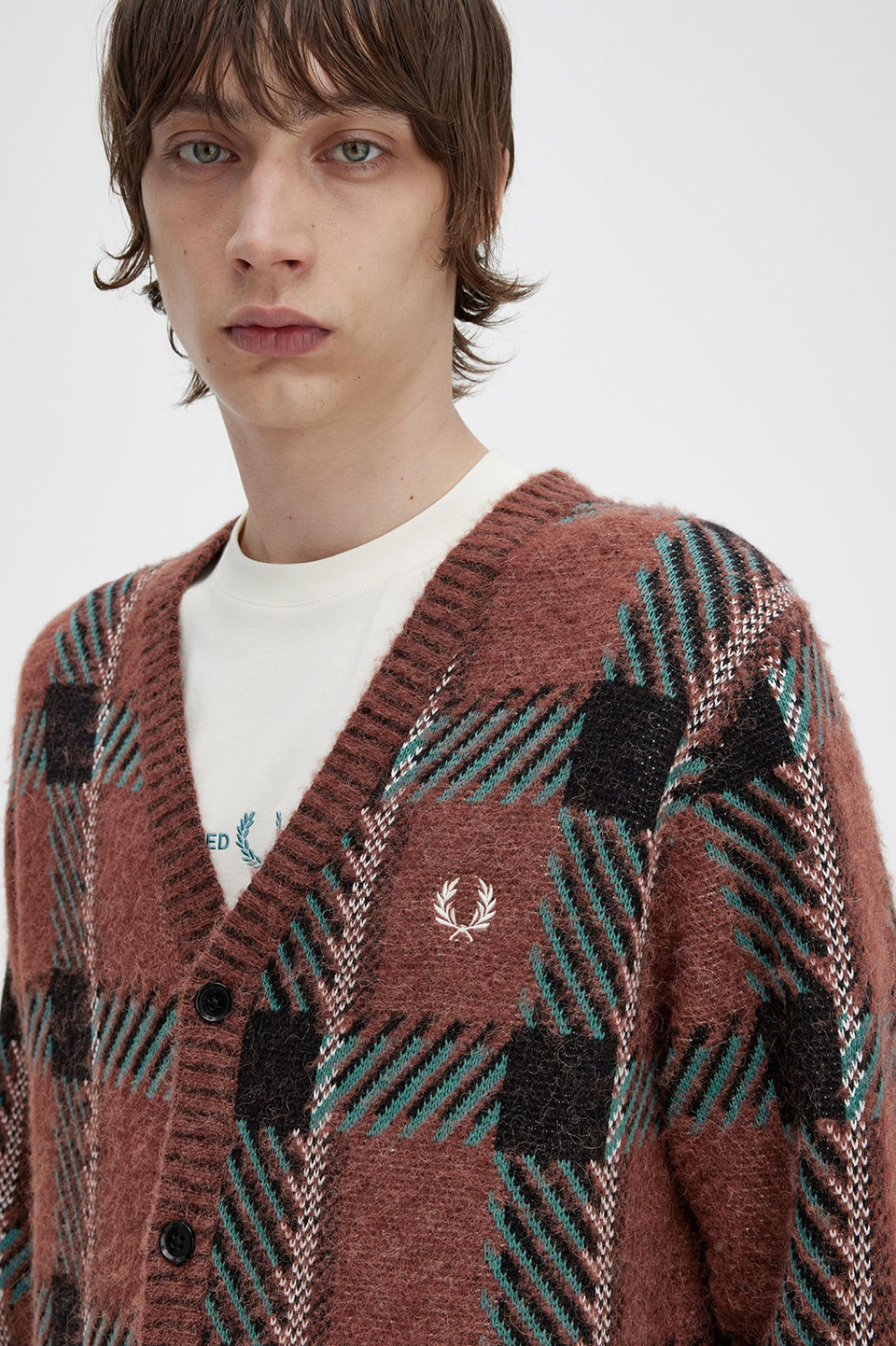 Glitch Tartan Cardigan(S S54：WHISKY BROWN): | FRED PERRY JAPAN 
