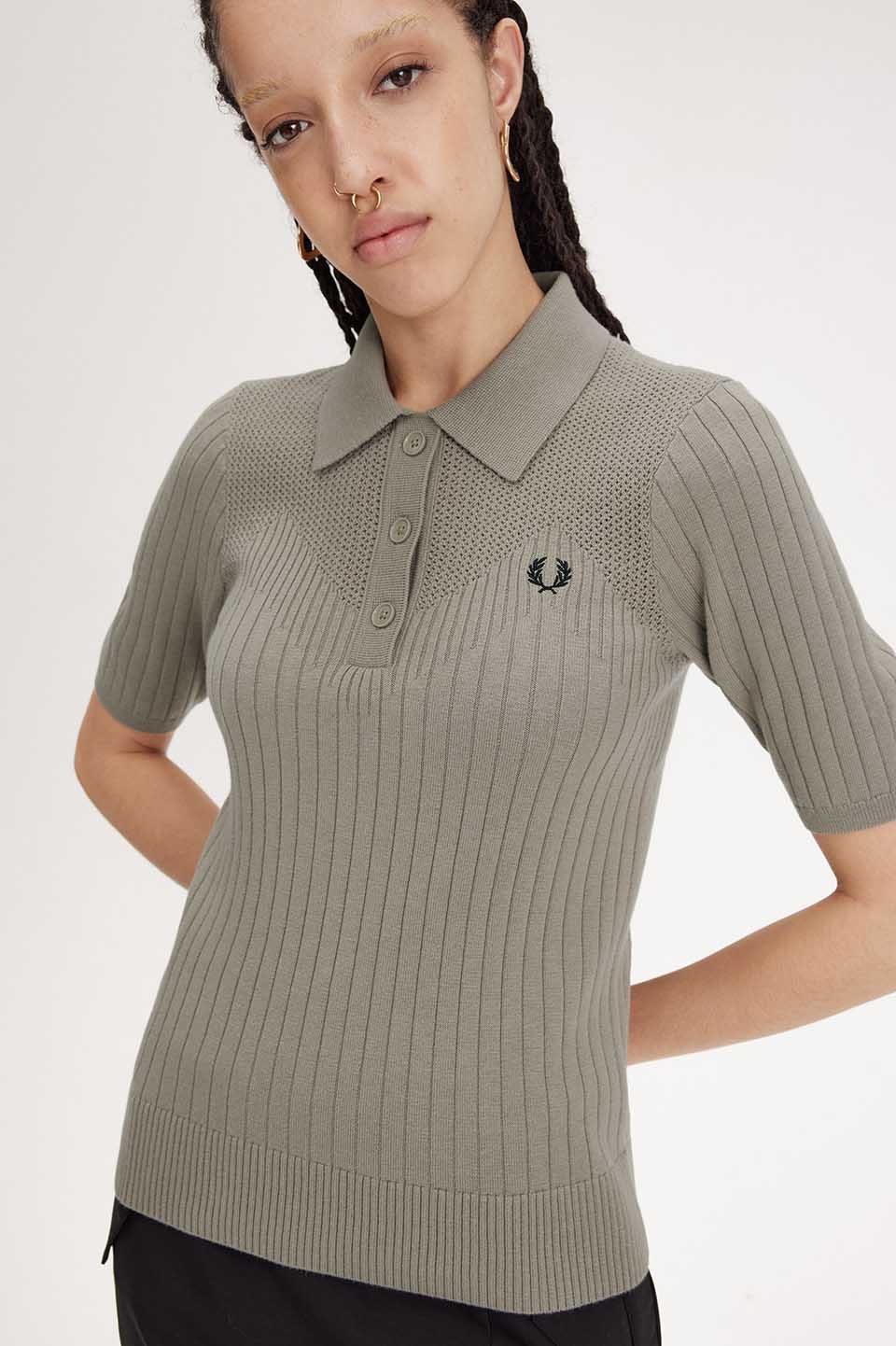 Pointelle Detail Knitted Shirt(10 U54：WARM GREY): | FRED PERRY 