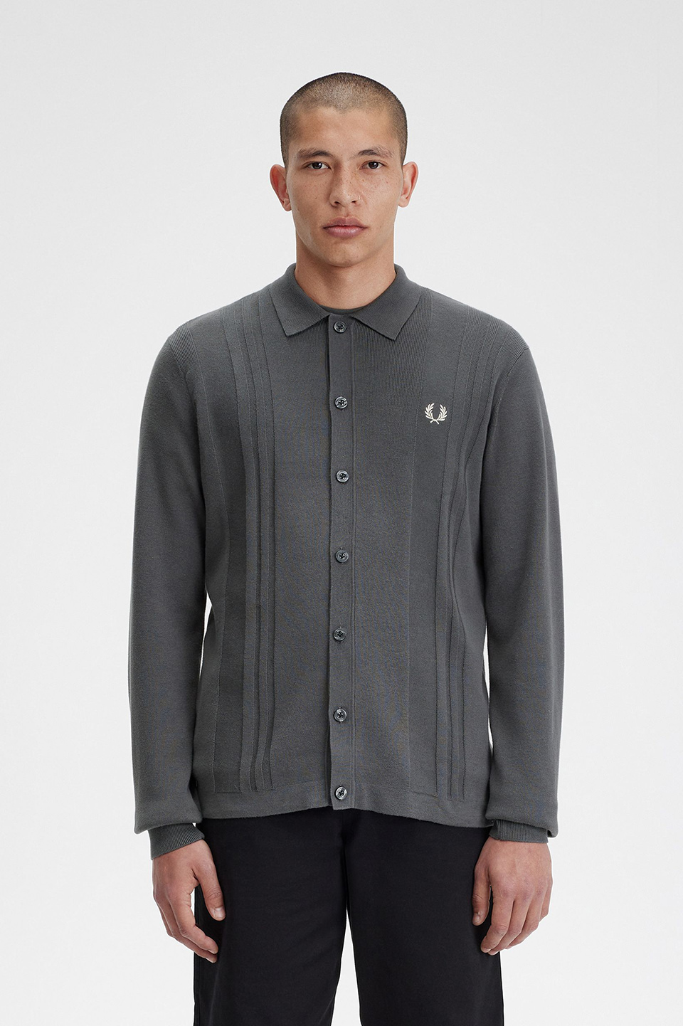 Button Through Long Sleeve Knit Shirt(M 638：FIELD GREE): | FRED 