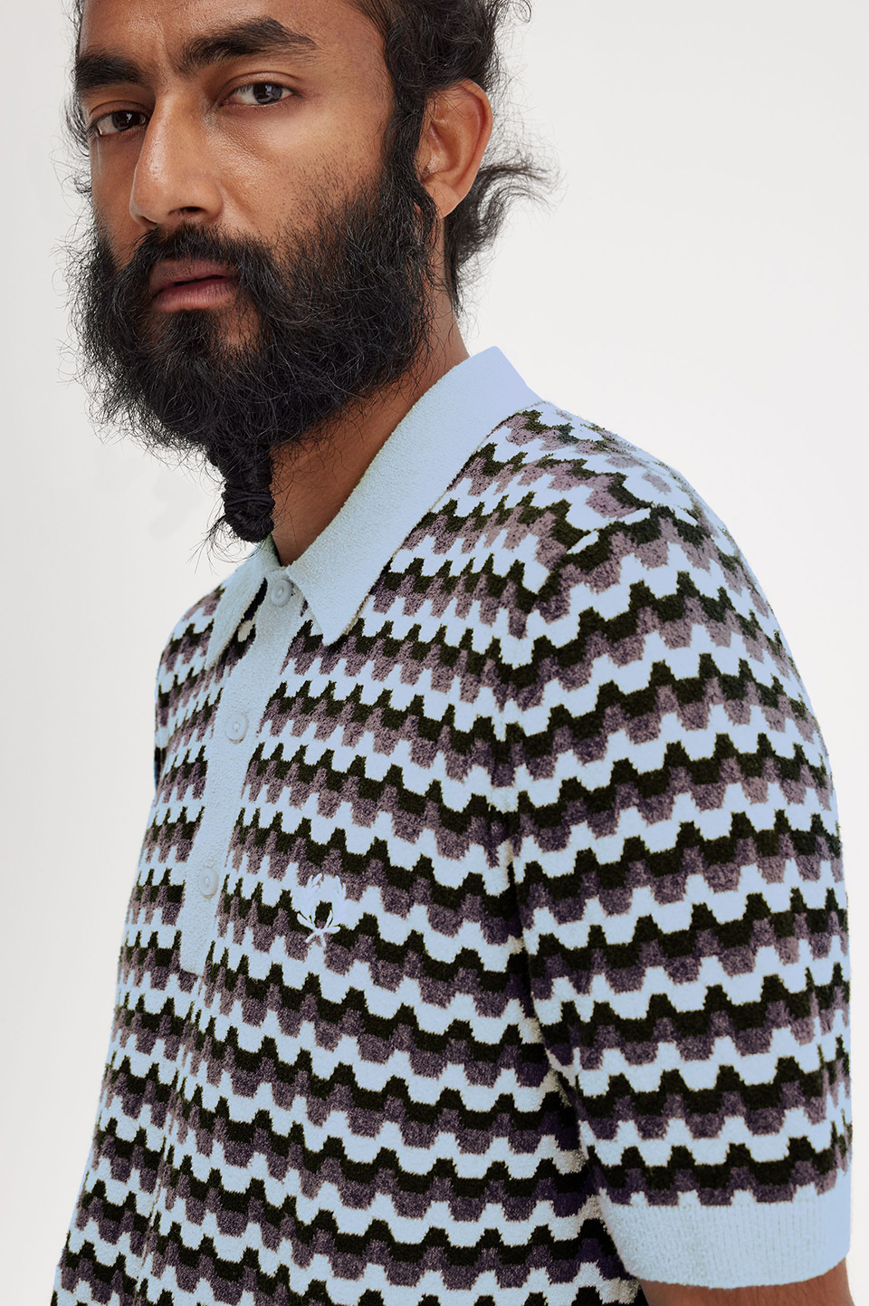 Boucle Jacquard Knitted Shirt(M 146：LIGHT SMOKE): | FRED PERRY 