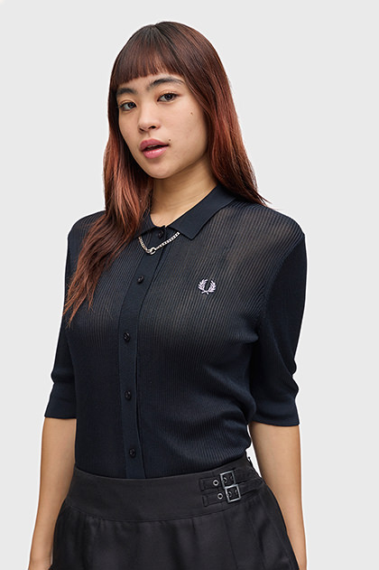 Ribbed Knitted Polo Shirt