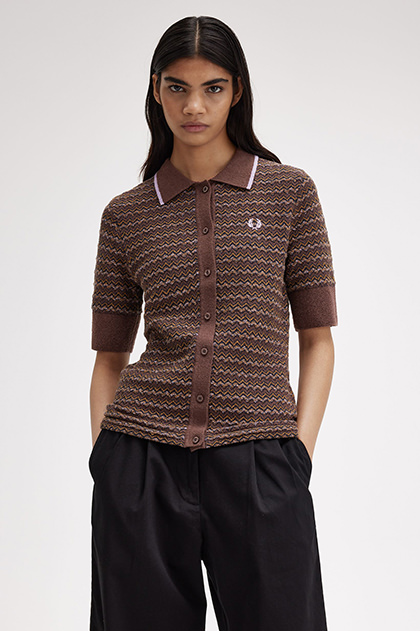 Boucle Jacquard Knitted Polo Shirt