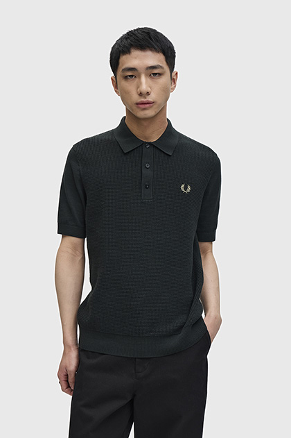 Waffle Stitch Knitted Polo Shirt