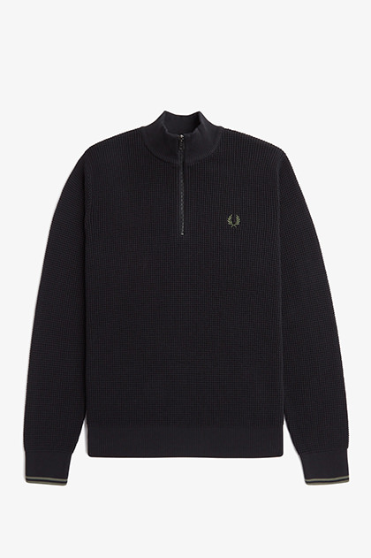 Waffle Stitch Half Zip Jumper(S 102：BLACK): | FRED PERRY