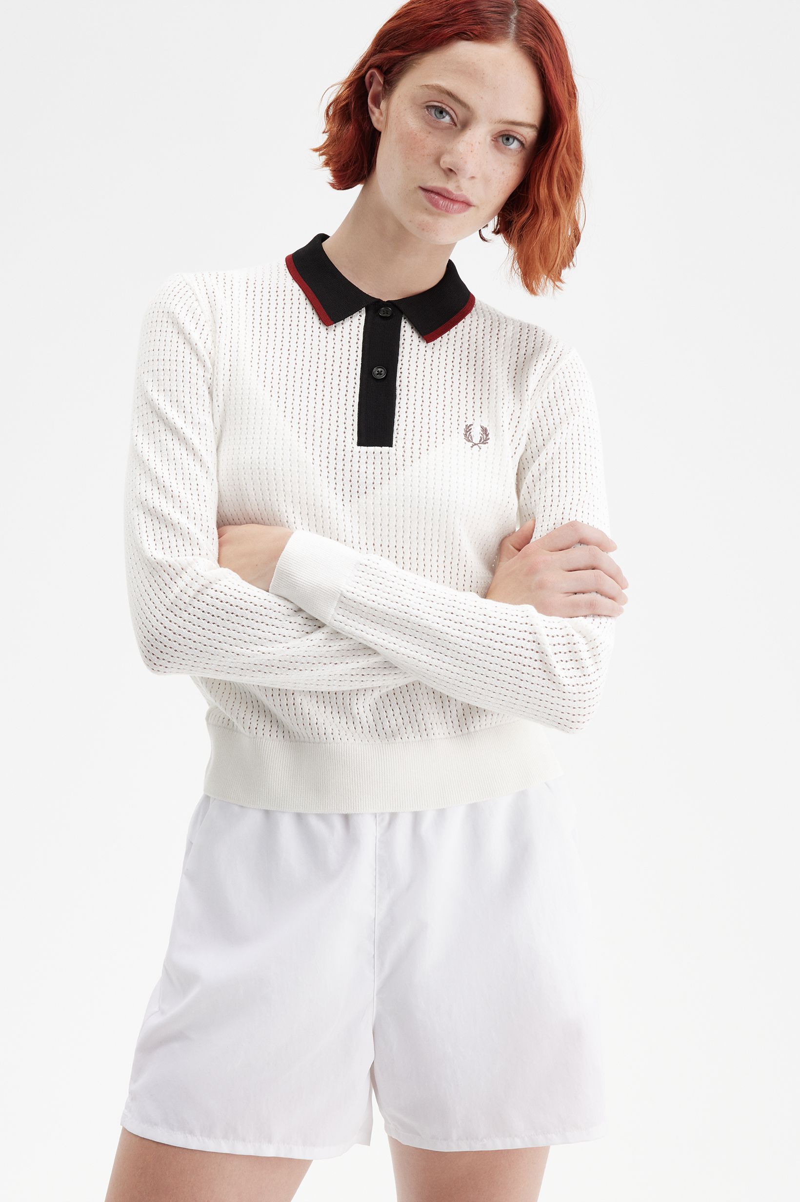 Pointelle Knitted Polo Shirt