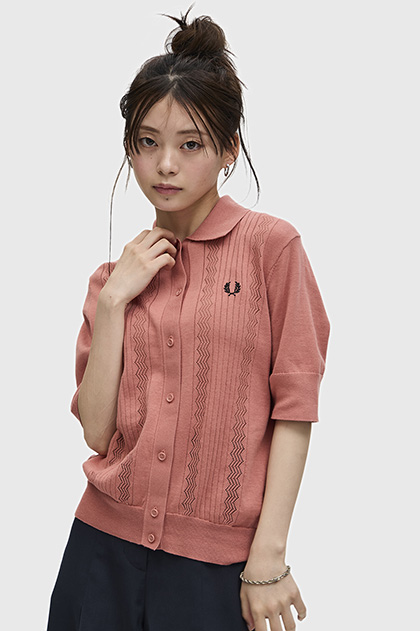Pointelle Detail Knitted Polo Shirt