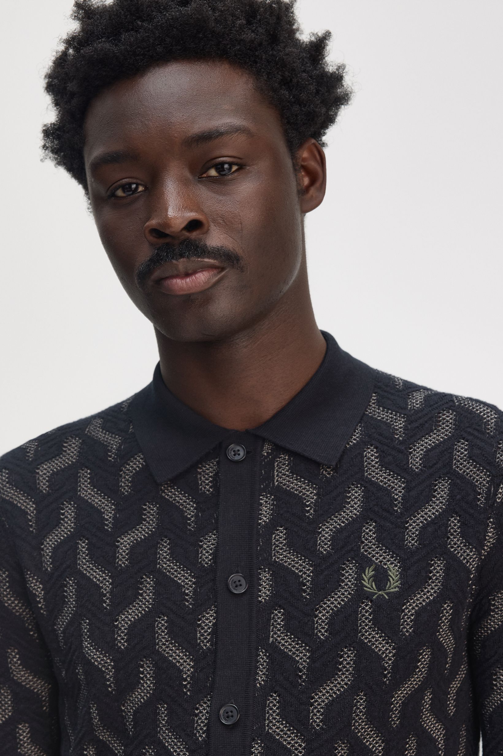 Pointelle Cable Knitted Polo Shirt(M 102：BLACK): | FRED