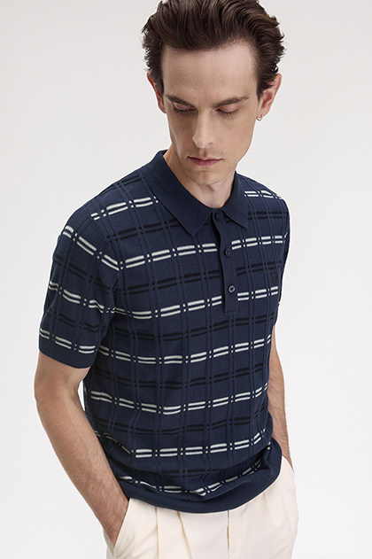 Striped Rib Knitted Polo Shirt