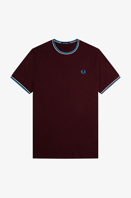 希少サイズ☆フレッドペリー 刺繍ロゴ リブライン ポロシャツ XL ワインレッド FRED PERRY/フレッドペリー] ツインティップライン ワンポイント