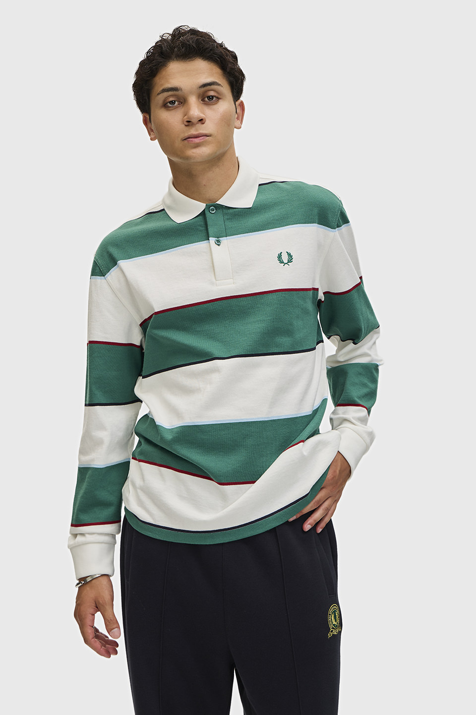 フレッドペリー ホワイト レース ♪ Heavyweight Jersey Striped Polo Shirt(M 129：SNOW WHITE
