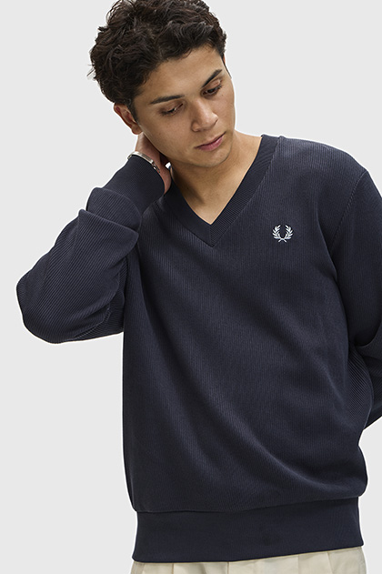 V Neck Ribbed Sweatshirt