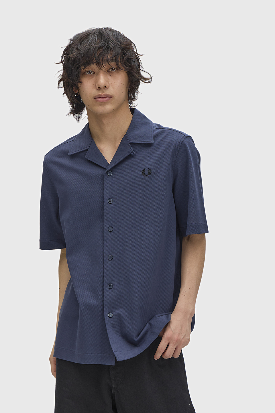 Compress Mesh Revere Collar Shirt(S 46B：DARK AIRFORCE): | FRED