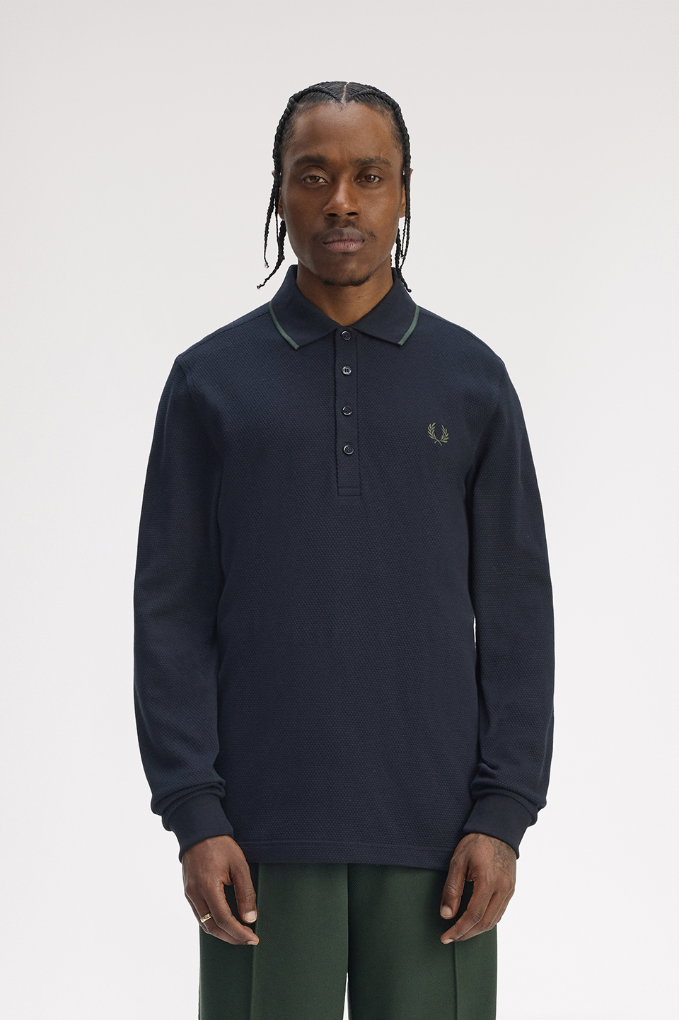 極美品✨ フレッドペリー イングランド製 長袖 ポロシャツ 42 黒×ブルー FRED PERRY（フレッドペリー） ポロシャツ The Fred Perry Shirt - M2