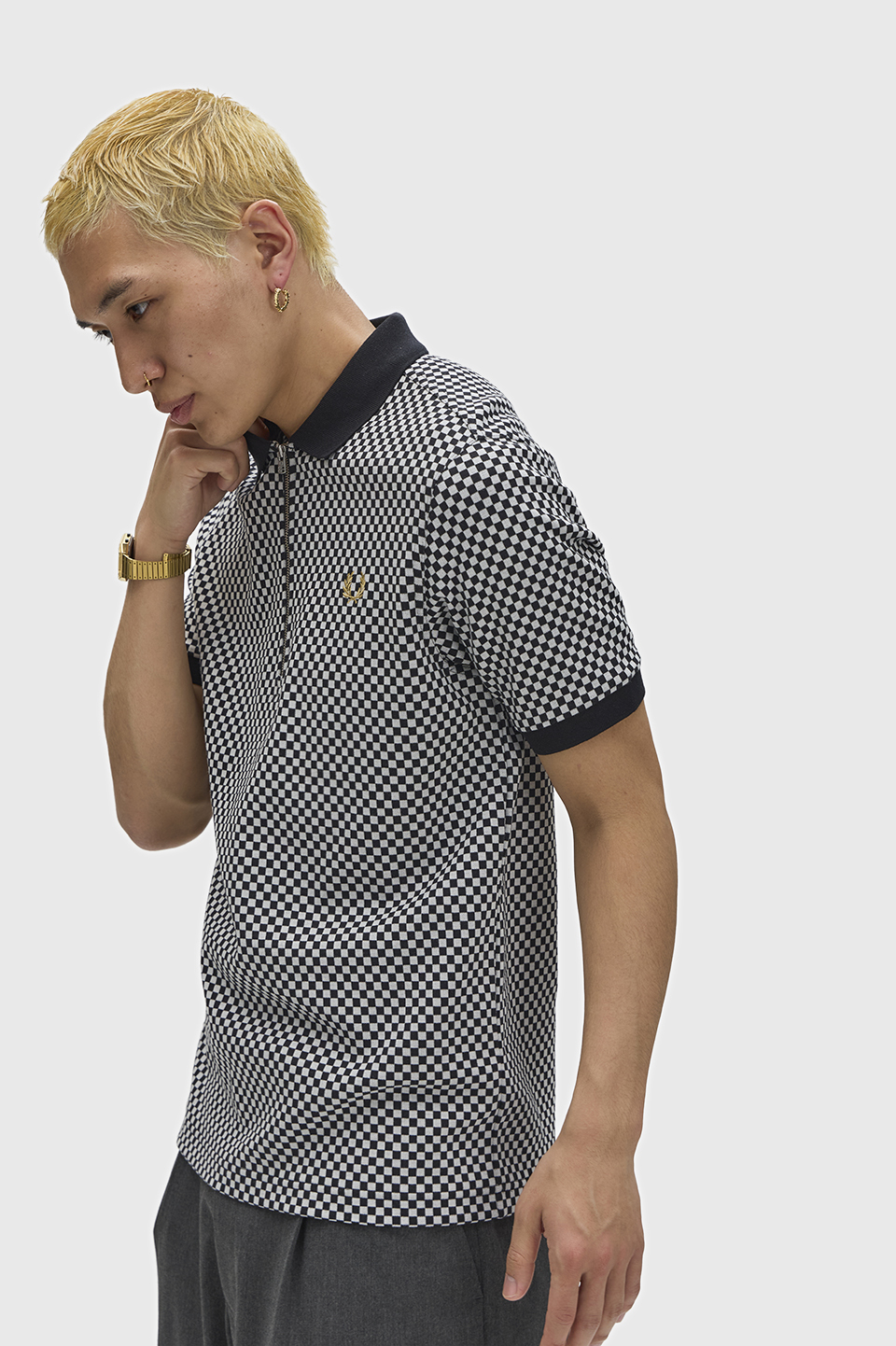 Chequerboard Polo Shirt(S 102：BLACK): | FRED PERRY JAPAN