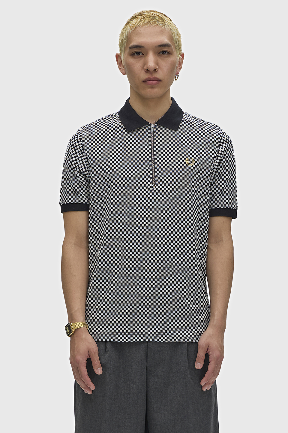 Chequerboard Polo Shirt(S 102：BLACK): | FRED PERRY JAPAN