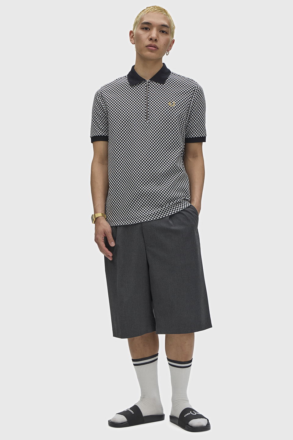 Chequerboard Polo Shirt(S 102：BLACK): | FRED PERRY JAPAN
