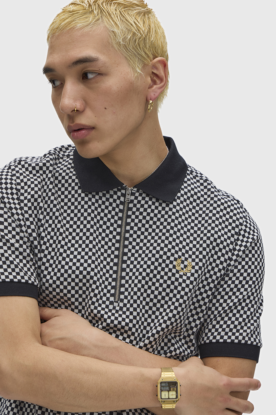 Chequerboard Polo Shirt(S 102：BLACK): | FRED PERRY JAPAN