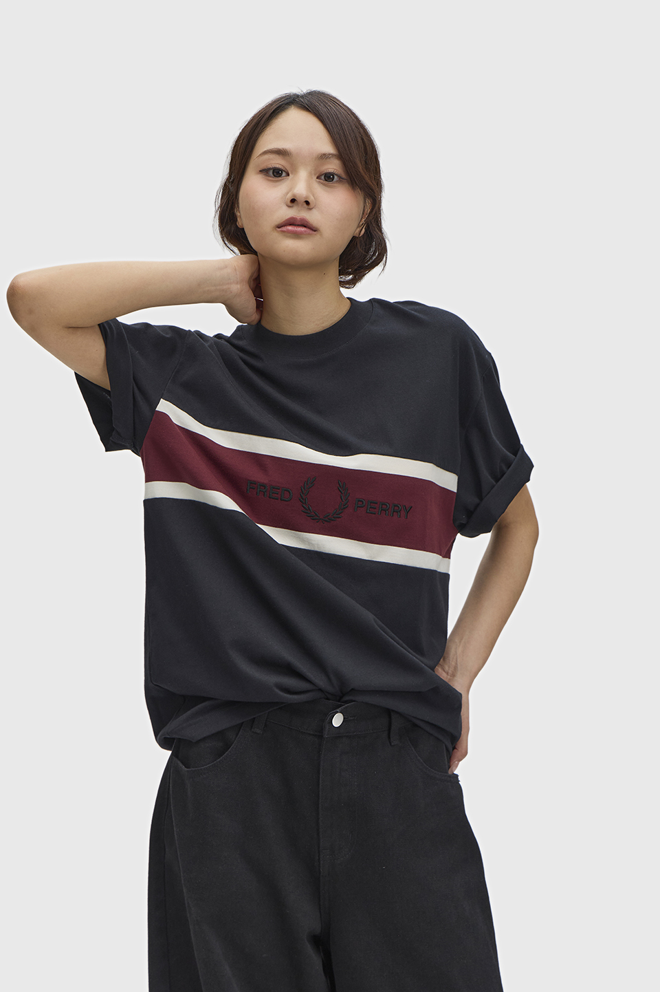 Embroidered Panel T-Shirt(M 102：BLACK): | FRED PERRY JAPAN