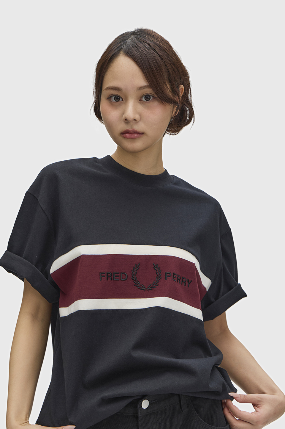 Embroidered Panel T-Shirt(M 102：BLACK): | FRED PERRY JAPAN