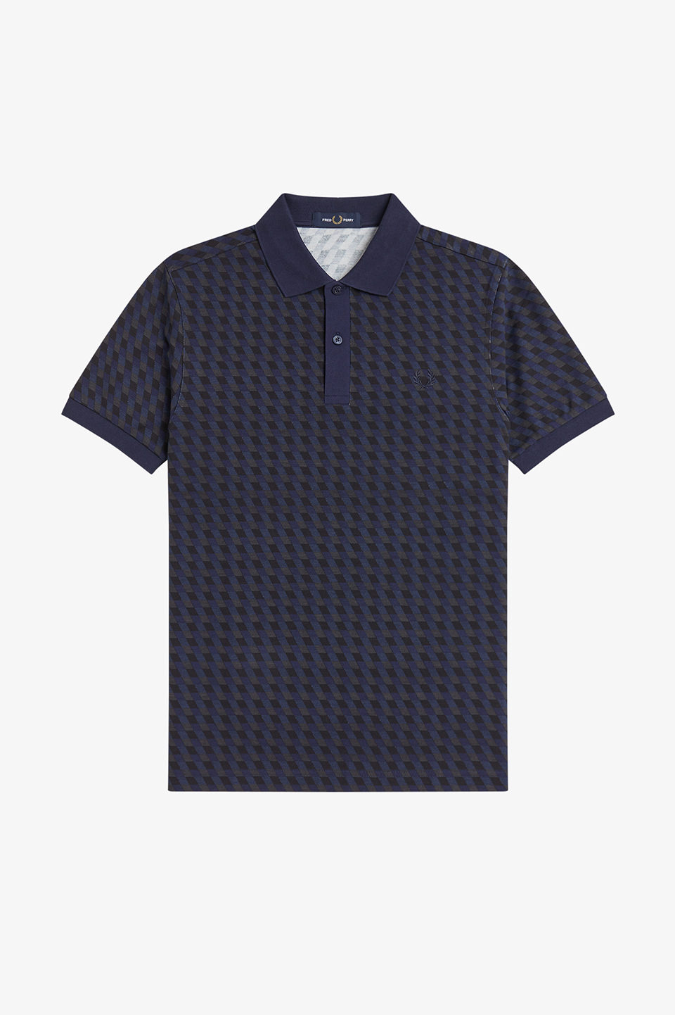 Slanted Geometric Print Fred Perry Shirt(S 34C：TWILIGHT NAVY