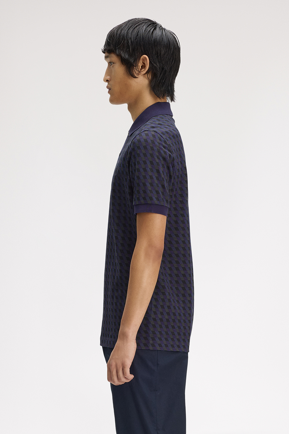Slanted Geometric Print Fred Perry Shirt(S 34C：TWILIGHT NAVY