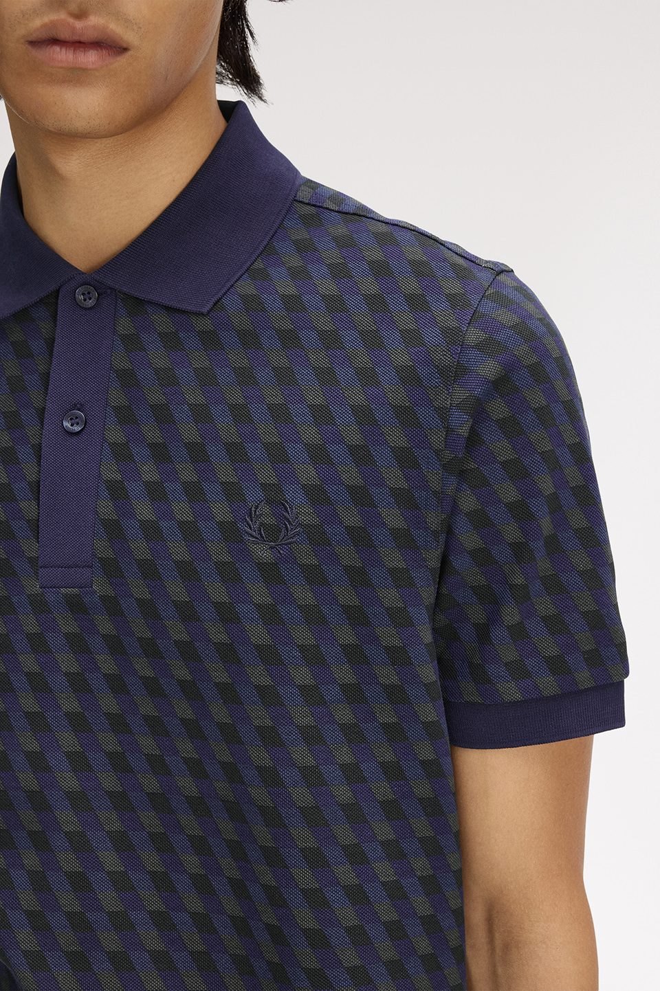 Slanted Geometric Print Fred Perry Shirt(S 34C：TWILIGHT NAVY