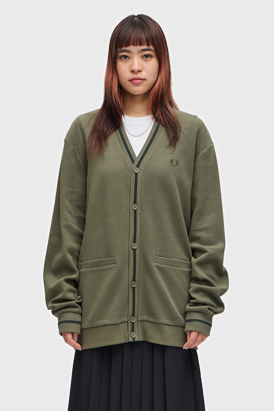 Tipped Pique Texture Cardigan(S W49：LAUREL WREATH / NIGHT GREEN 