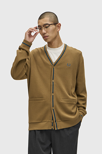 Tipped Pique Texture Cardigan