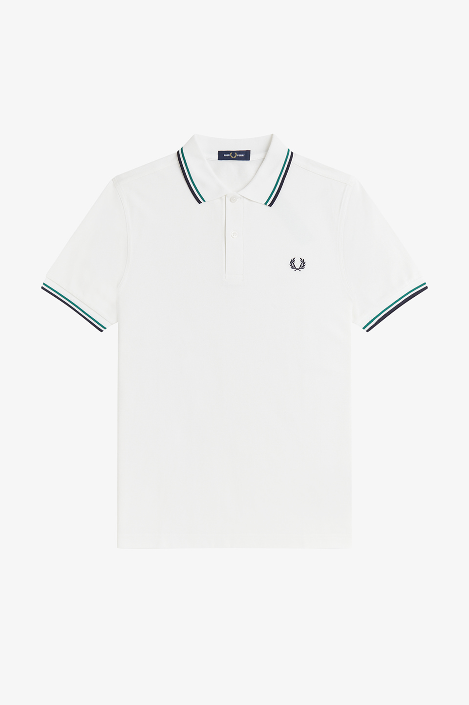 The Fred Perry Shirt - M3600 02C:SNOW WHITE / SPORT GREEN / NAVY S