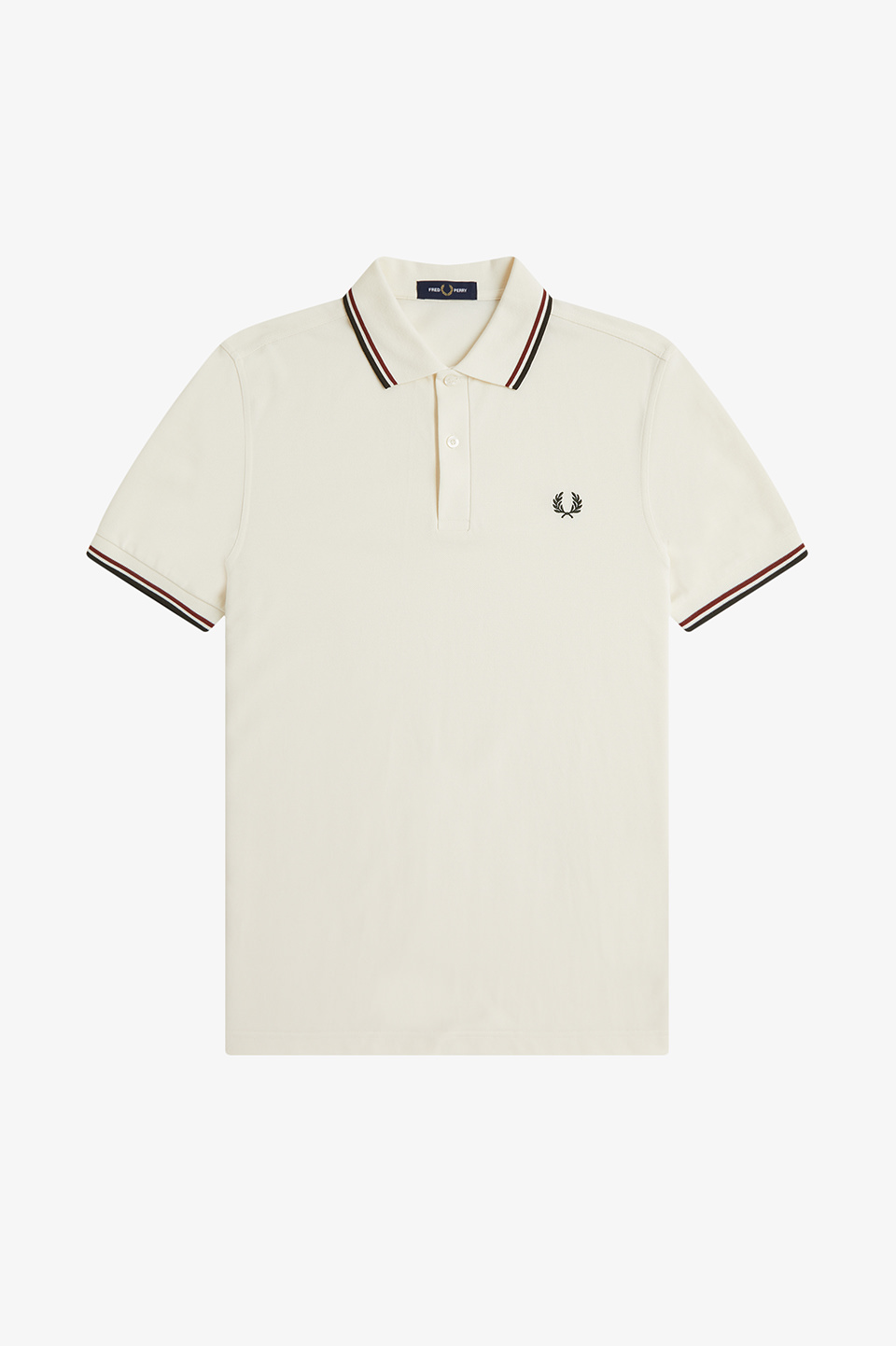 The Fred Perry Shirt - M3600 69C:ECRU / BRNDY / NIGHT GREEN S