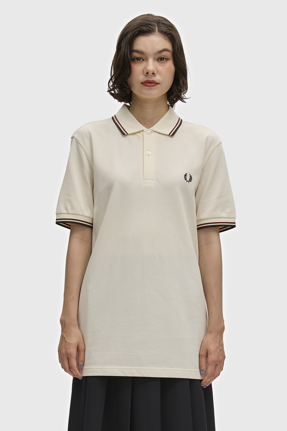 The Fred Perry Shirt - M3600 69C:ECRU / BRNDY / NIGHT GREEN S