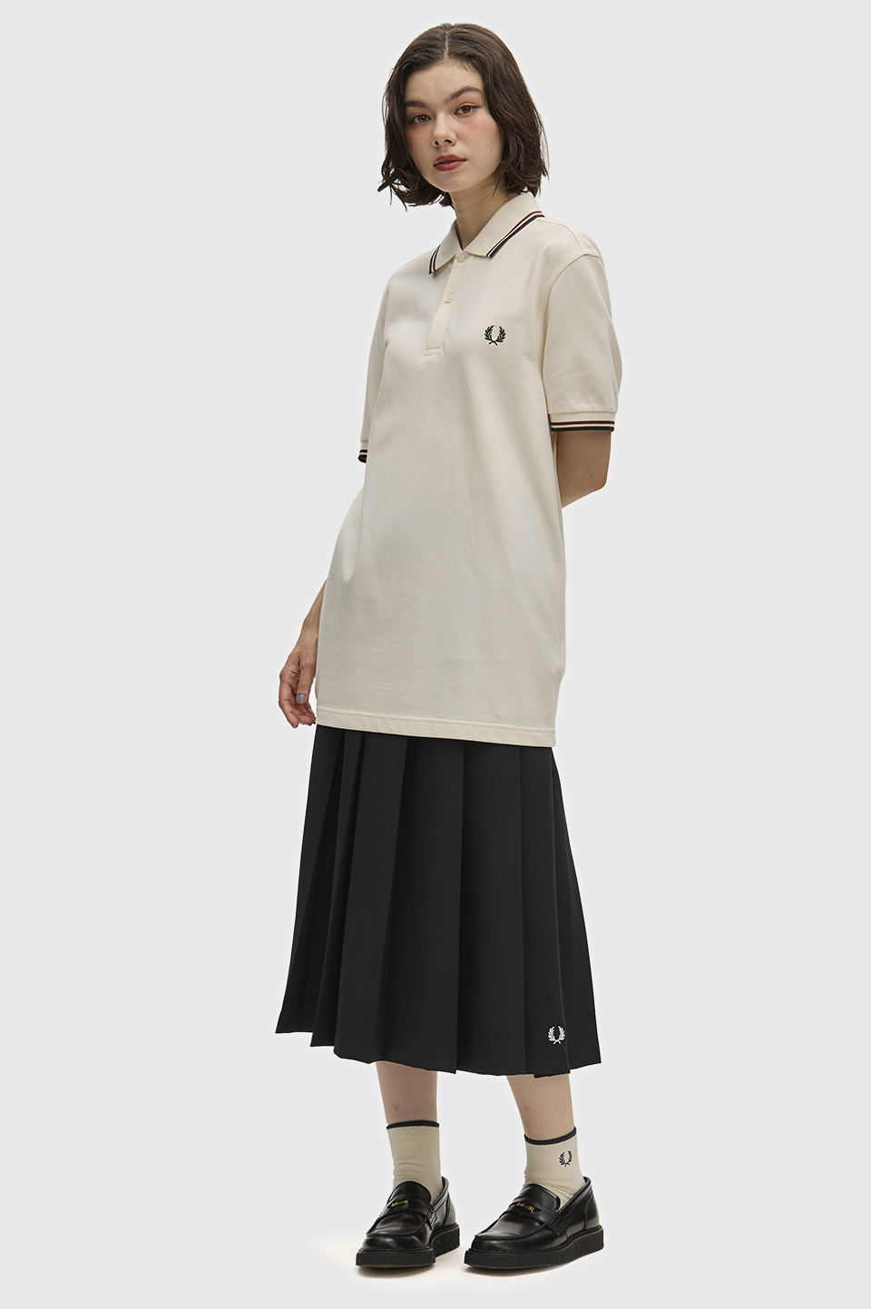 The Fred Perry Shirt - M3600 69C:ECRU / BRNDY / NIGHT GREEN S